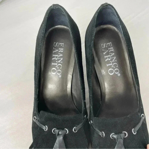 Franco Sarto Women's Heels Shoes 6.5 Black Suede Tassel Closed Toe Pump - Picture 9 of 12